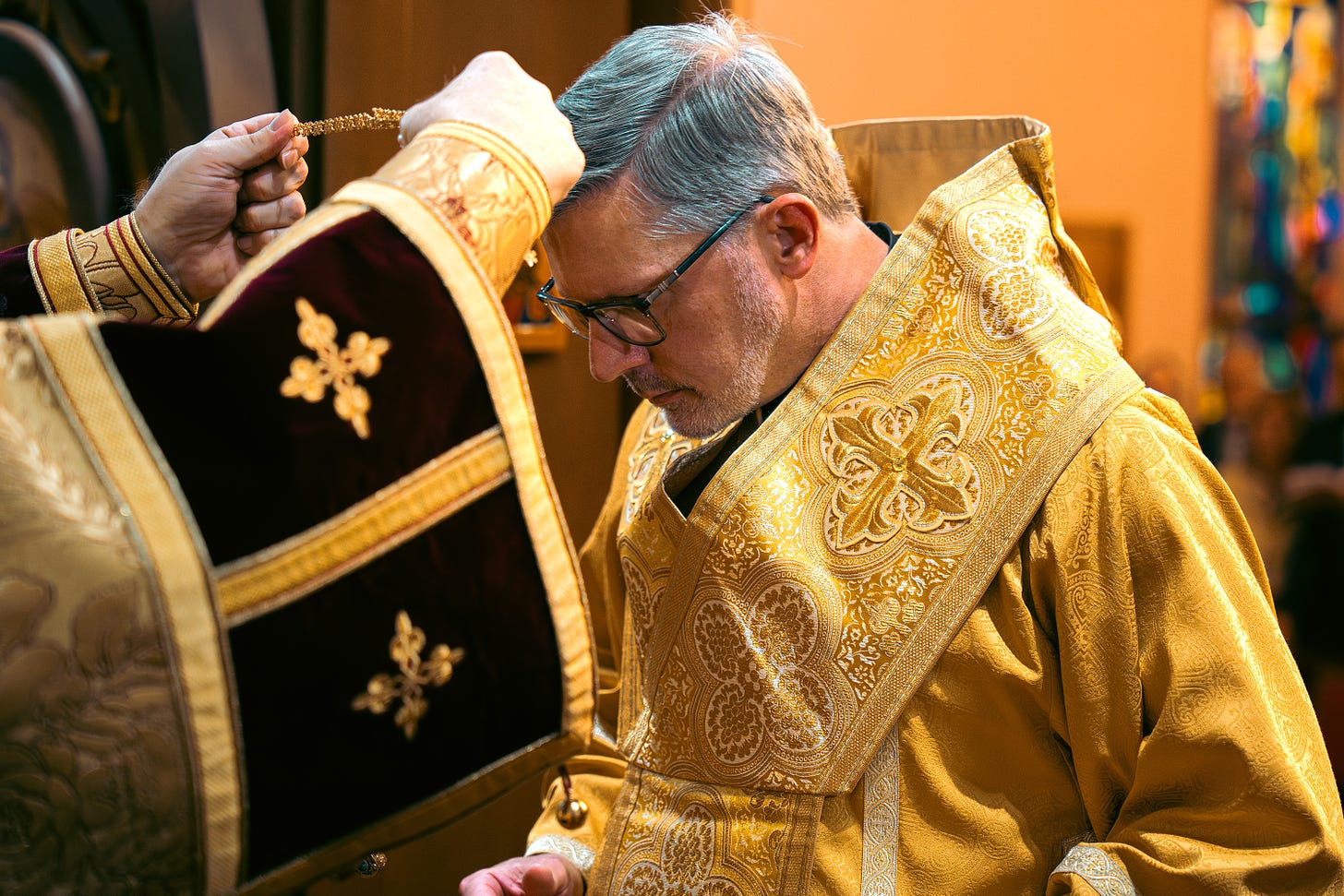 The ‘Panagia’ is placed on Father Robert Pipta at his episcopal ordination, Nov. 8, 2023.