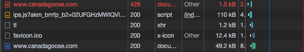 Network Tab of a Kasada website