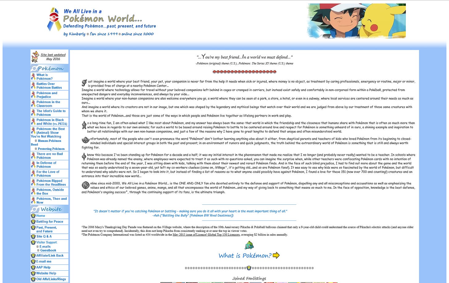 The website's final layout, from October 2016