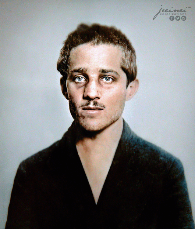 r/ColorizedHistory - Gavrilo Princip with short brown hair and a mustache