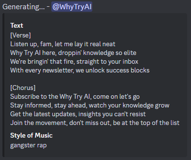 Lyrics by Chirp for a gangster rap about Why Try AI