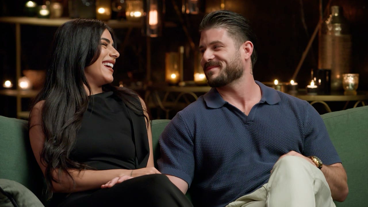 Carina and Paul laugh together on MAFS.