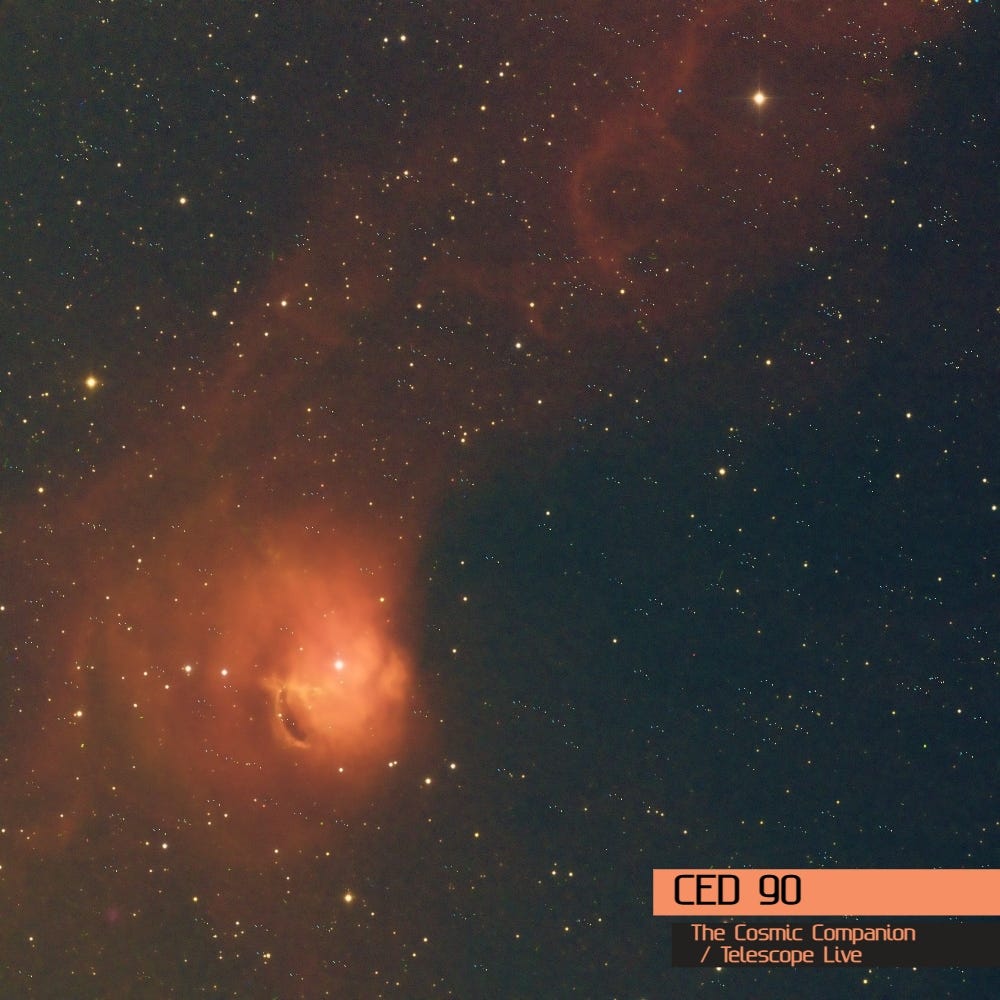 A gaseous nebula mostly orange, with a few waves