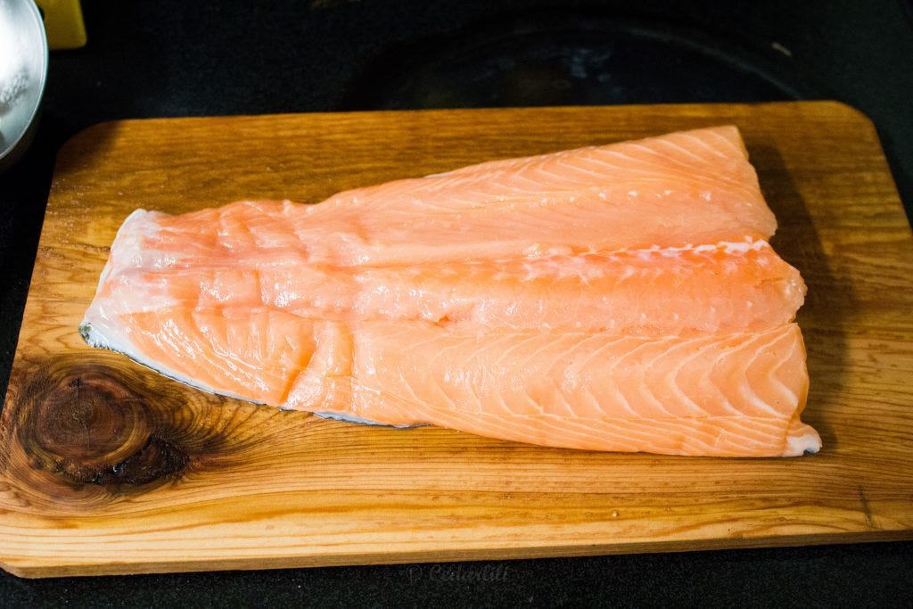 Fish on a wet plank. 