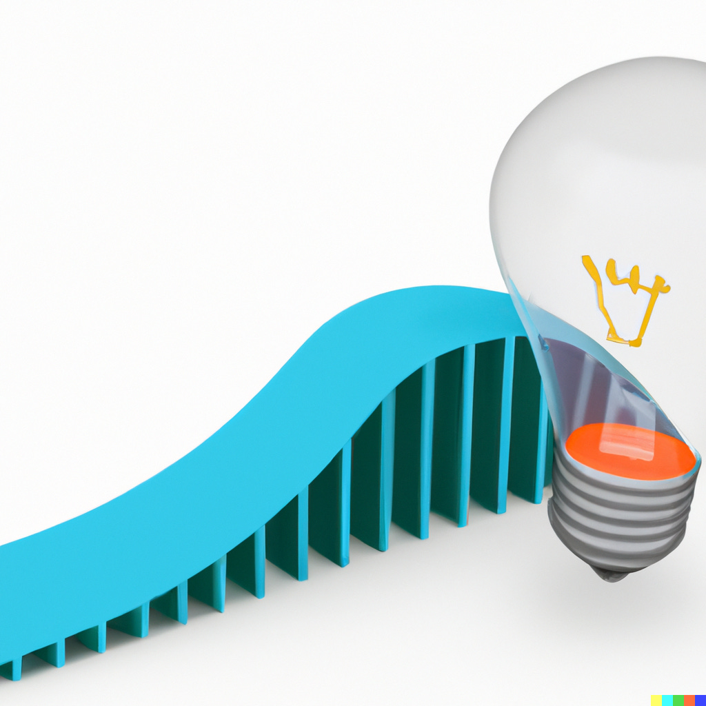 A large lightbulb sits alongside a 3D blue graphical curve