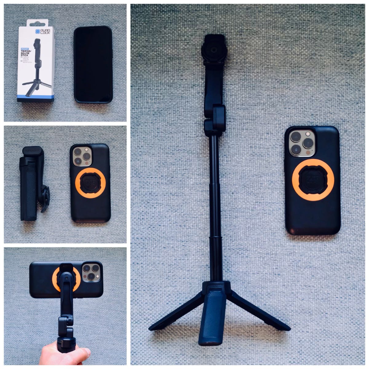 A montage of a nifty looking selfie stick. 