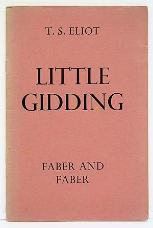 Pale red cover of first edition of Little Gidding, with author's name, title, and publisher (Faber and Faber) set in Roman capitals and centre justified