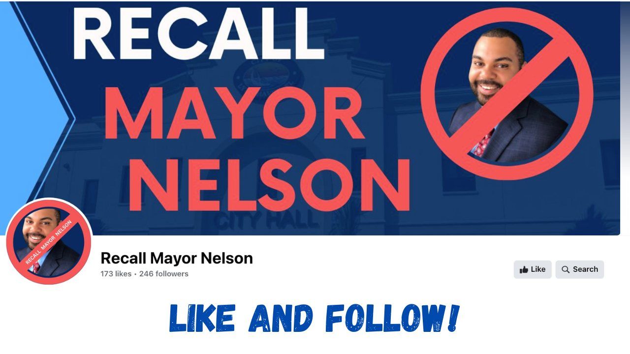 May be an image of 2 people and text that says 'RECALL MAYOR NELSON MOLSION OK RECALL Recall Mayor Nelson 173 likes 246 followers Like a Search LIKE AND FOLLOW!'