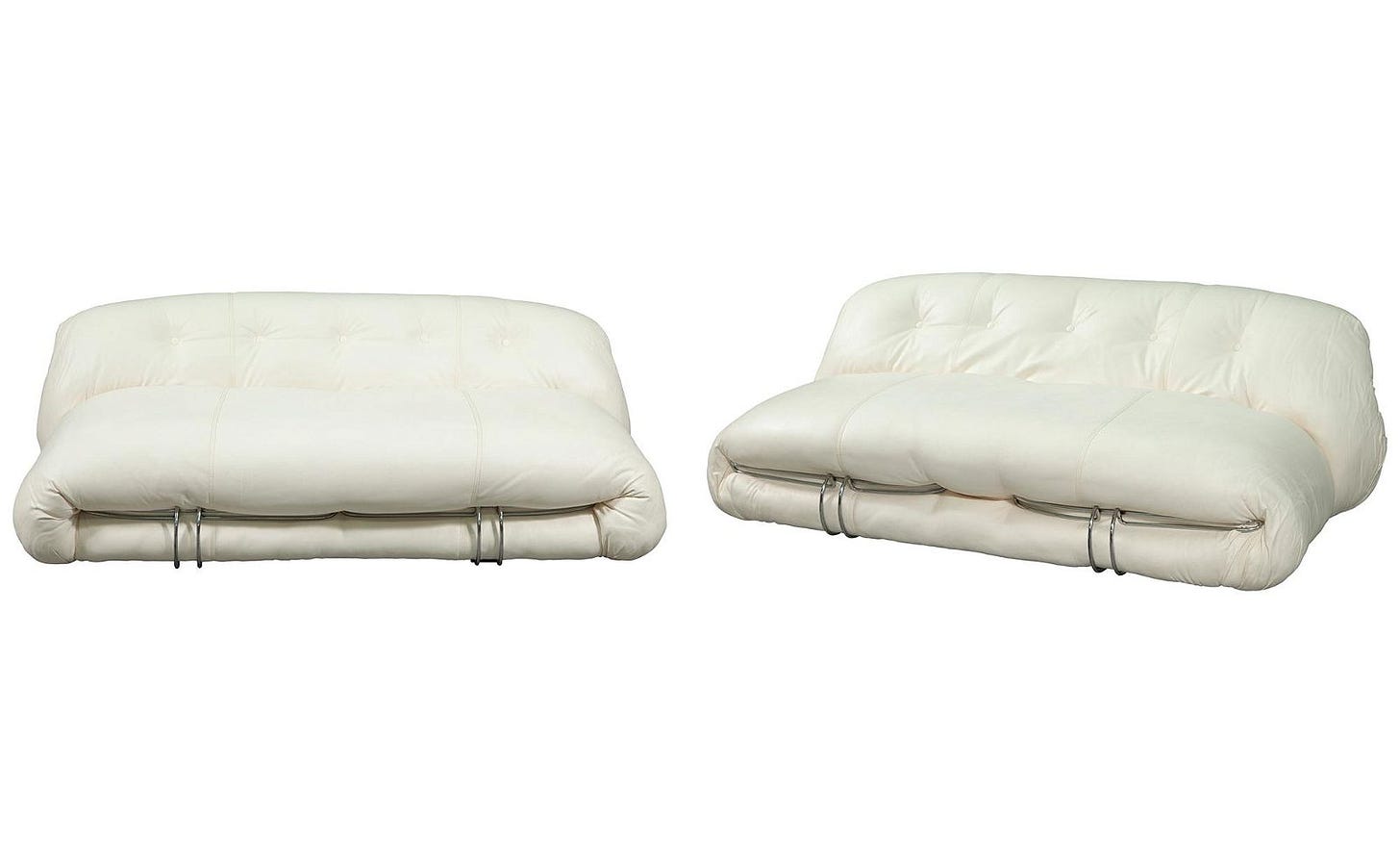 Pair of Afra and Tobia Scarpa Chromed Metal and Faux Leather Soriana Sofas
