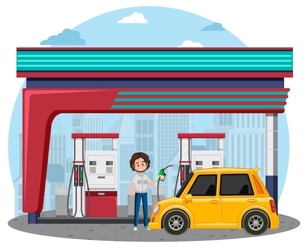 Premium Vector | Gas station in cartoon style