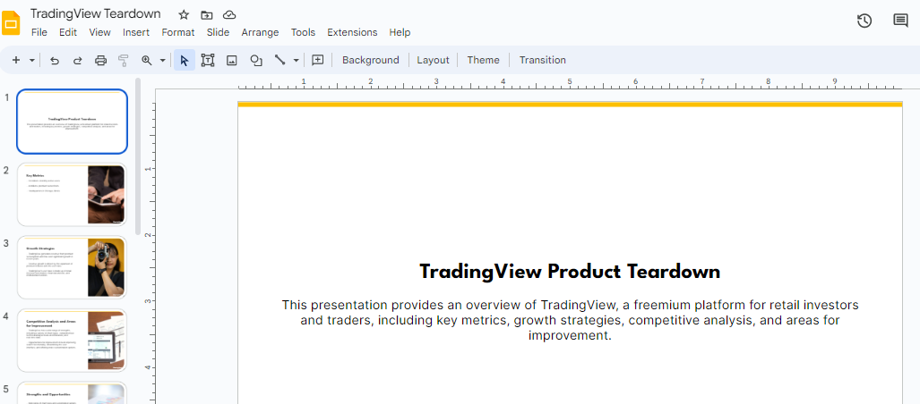 My product teardown deck was compiled in Google Slides.