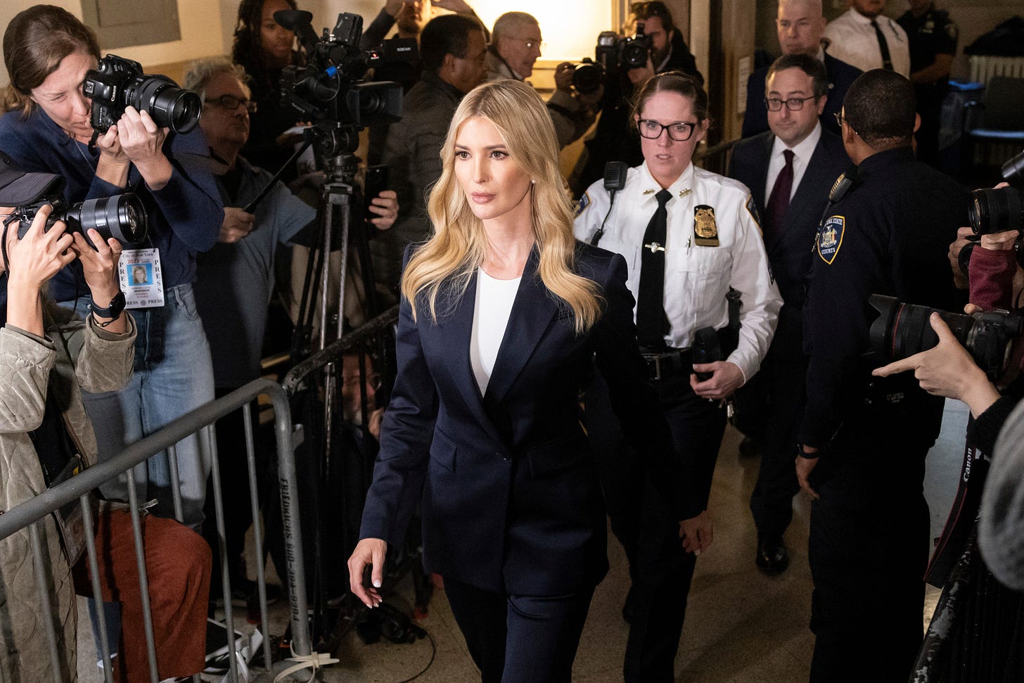 Ivanka Trump arrives at the courtroom after lunch break during a civil fraud trial against former President Donald Trump at New York Supreme Court, Wednesday, Nov. 8, 2023, in New York. 
