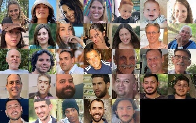 The 33 houstages set to be returned in phase one of the Gaza ceasefire deal. Row 1 (L-R): Romi Gonen, Emily Damari, Arbel Yehud, Doron Steinbrecher, Ariel Bibas, Kfir Bibas, Shiri Bibas; Row 2: Liri Albag, Karina Ariev, Agam Berger, Danielle Gilboa, Naama Levy, Ohad Ben-Ami, Gadi Moshe Moses; Row 3: Keith Siegel, Ofer Calderon, Eli Sharabi, Itzik Elgarat, Shlomo Mansour, Ohad Yahalomi, Oded Lifshitz; Row 4: Tsahi Idan, Hisham al-Sayed, Yarden Bibas, Sagui Dekel-Chen, Yair Horn, Omer Wenkert, Sasha Trufanov; Row 5: Eliya Cohen, Or Levy, Avera Mengistu, Tal Shoham, Omer Shem-Tov (all photos courtesy)