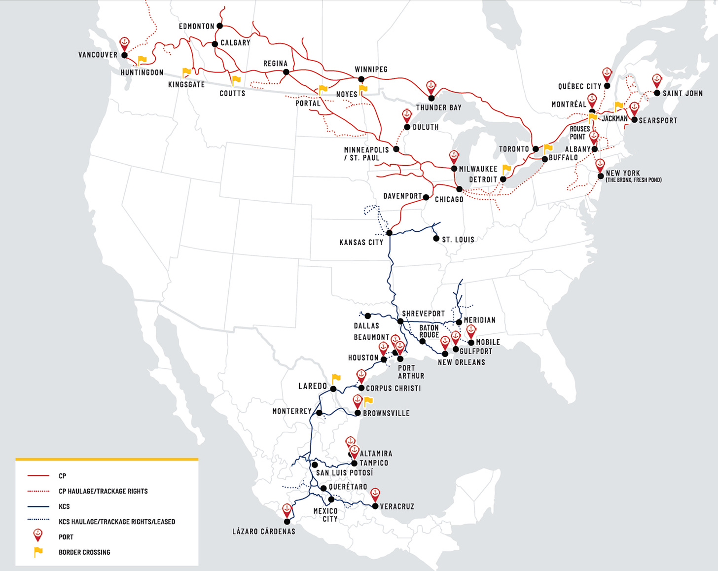 Canadian Pacific, Kansas City Southern merger to redraw Class I railroad  map - Trains