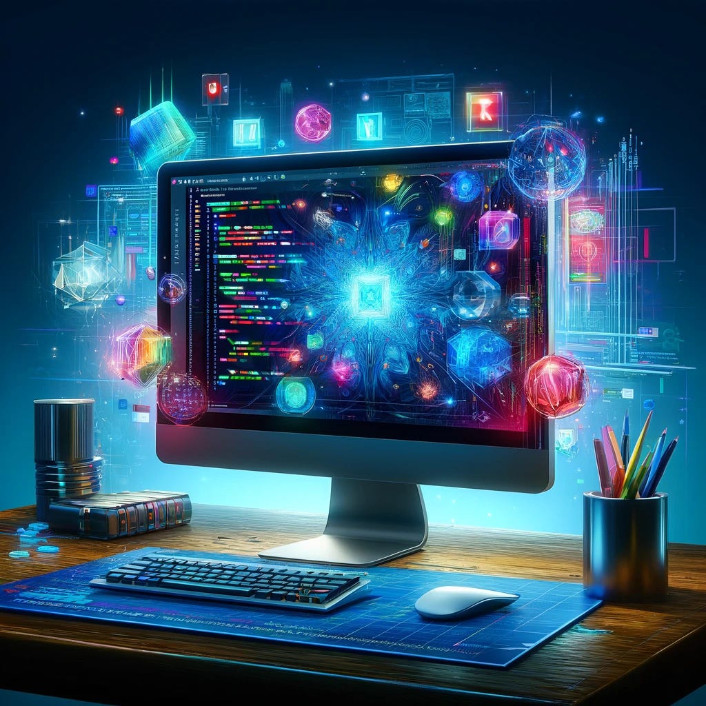 A Computer surrounded by bright coloured icons