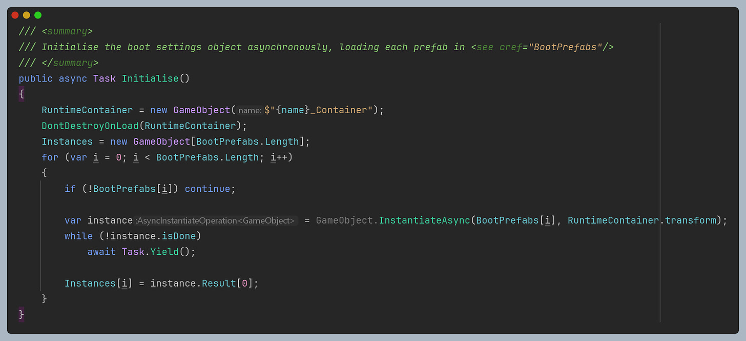 Source code illustrating the initialisation behaviour of a bootstrap configuration