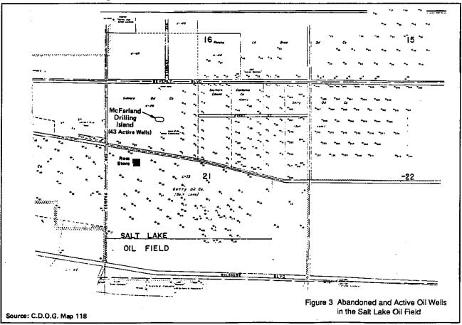Map of known abandoned oil wells in and around the Ross Store location in 1985. 