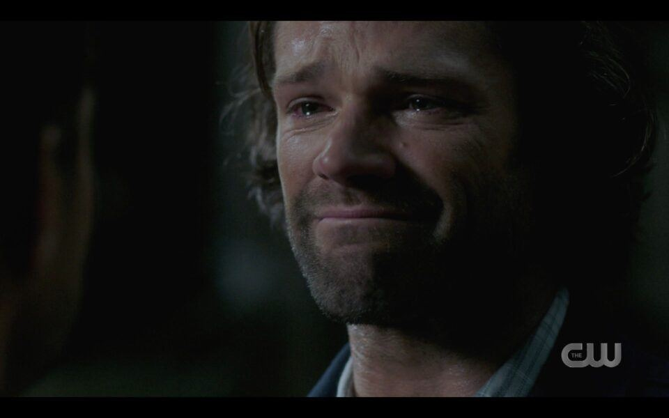 SPN Sam Winchester crying taking in Deans love