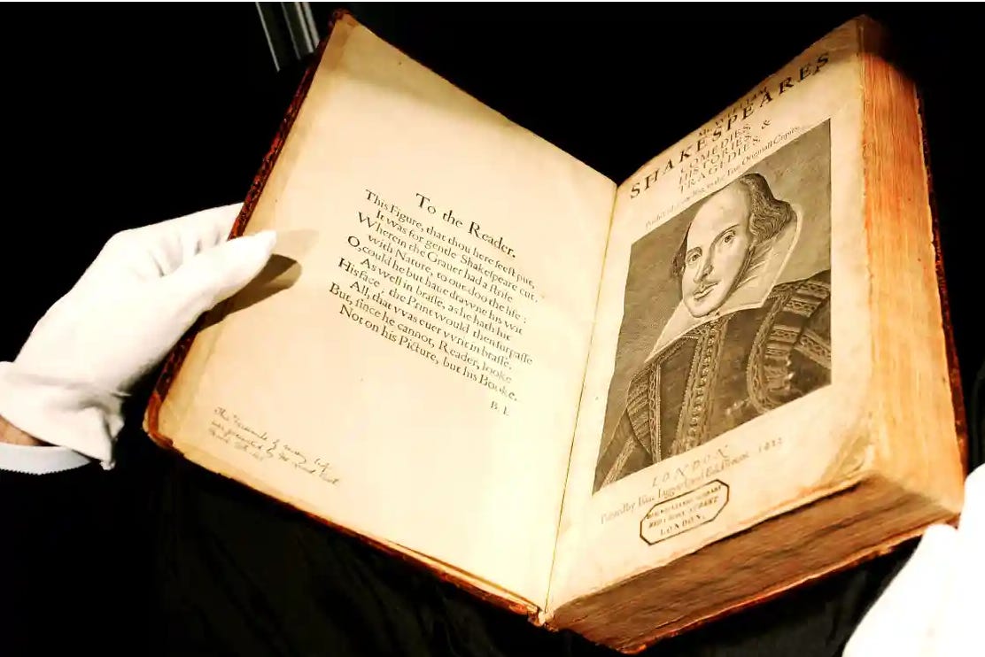 Photographs of Shakespeare's folio of plays 