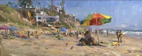 A painting of people on a beach

Description automatically generated