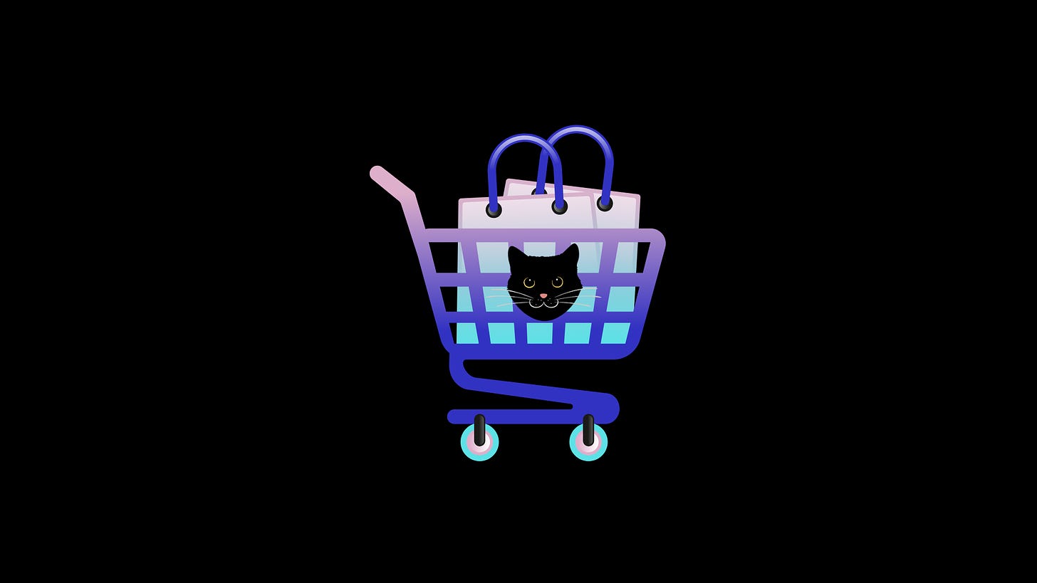 Image of shopping cart and a cat face