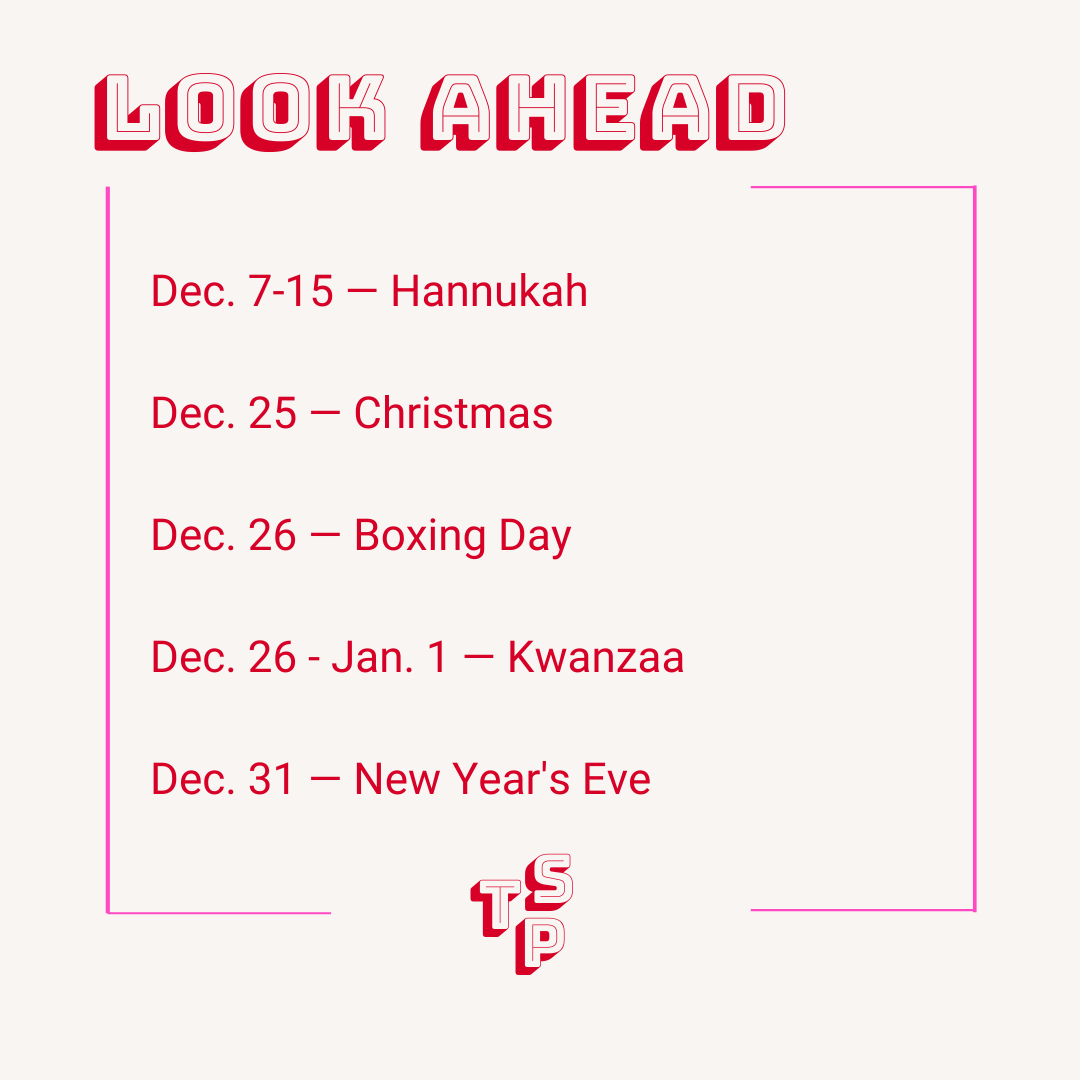December Holiday Lookahead Calendar