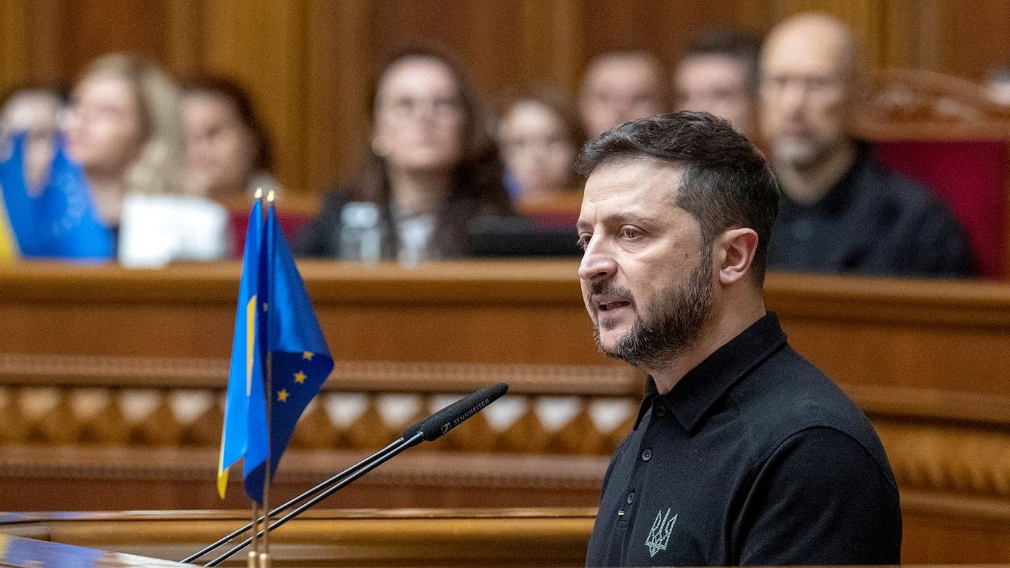 Ukrainian President Volodymyr Zelensky called for additional support for Ukraine's defense and an invitation to join NATO during a Wednesday address in Kyiv.