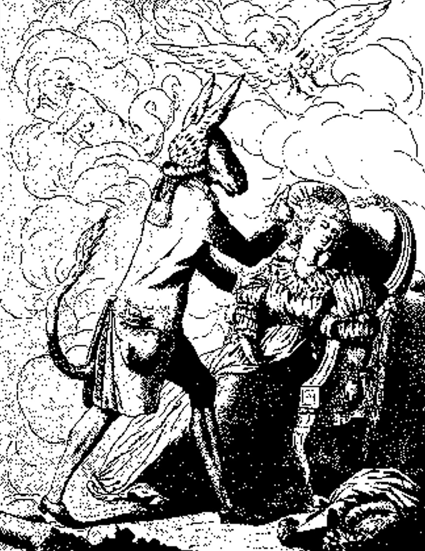 Illustration of The doctor in the guise of Bottom from Midsummer Nights Dream, hypnotizes his woman patient