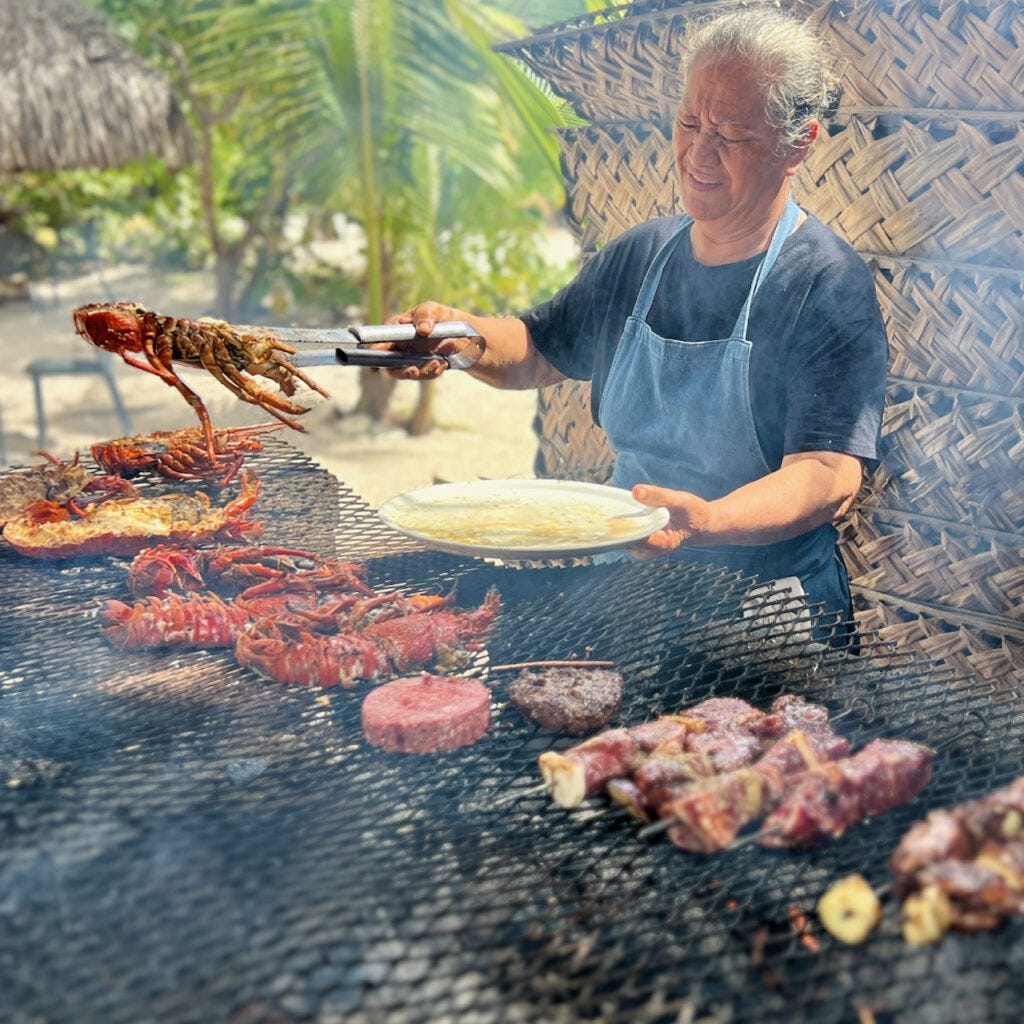 Tending the grill