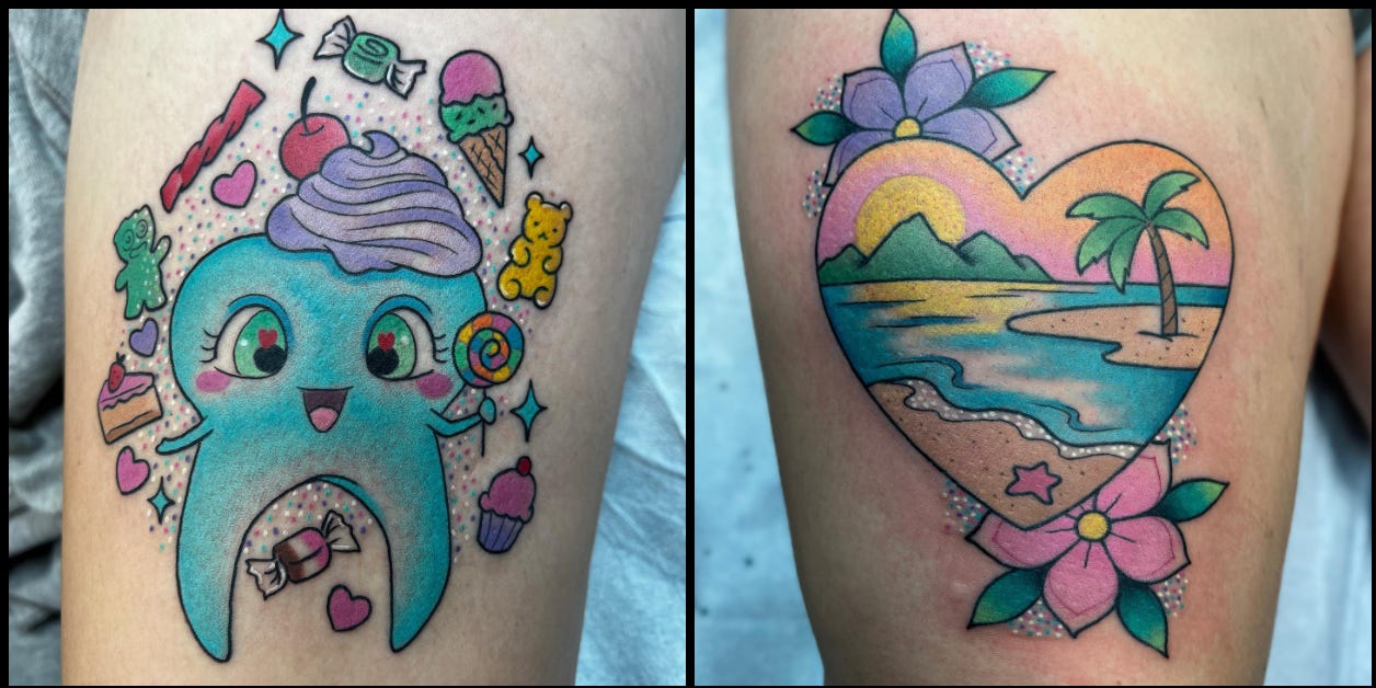 cute, bright-colored tattoos by Alex Strangler