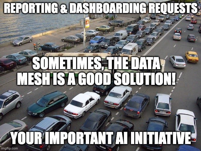 Road Congestion Not Staying In Own Lane | REPORTING & DASHBOARDING REQUESTS; SOMETIMES, THE DATA MESH IS A GOOD SOLUTION! YOUR IMPORTANT AI INITIATIVE | image tagged in road congestion not staying in own lane | made w/ Imgflip meme maker