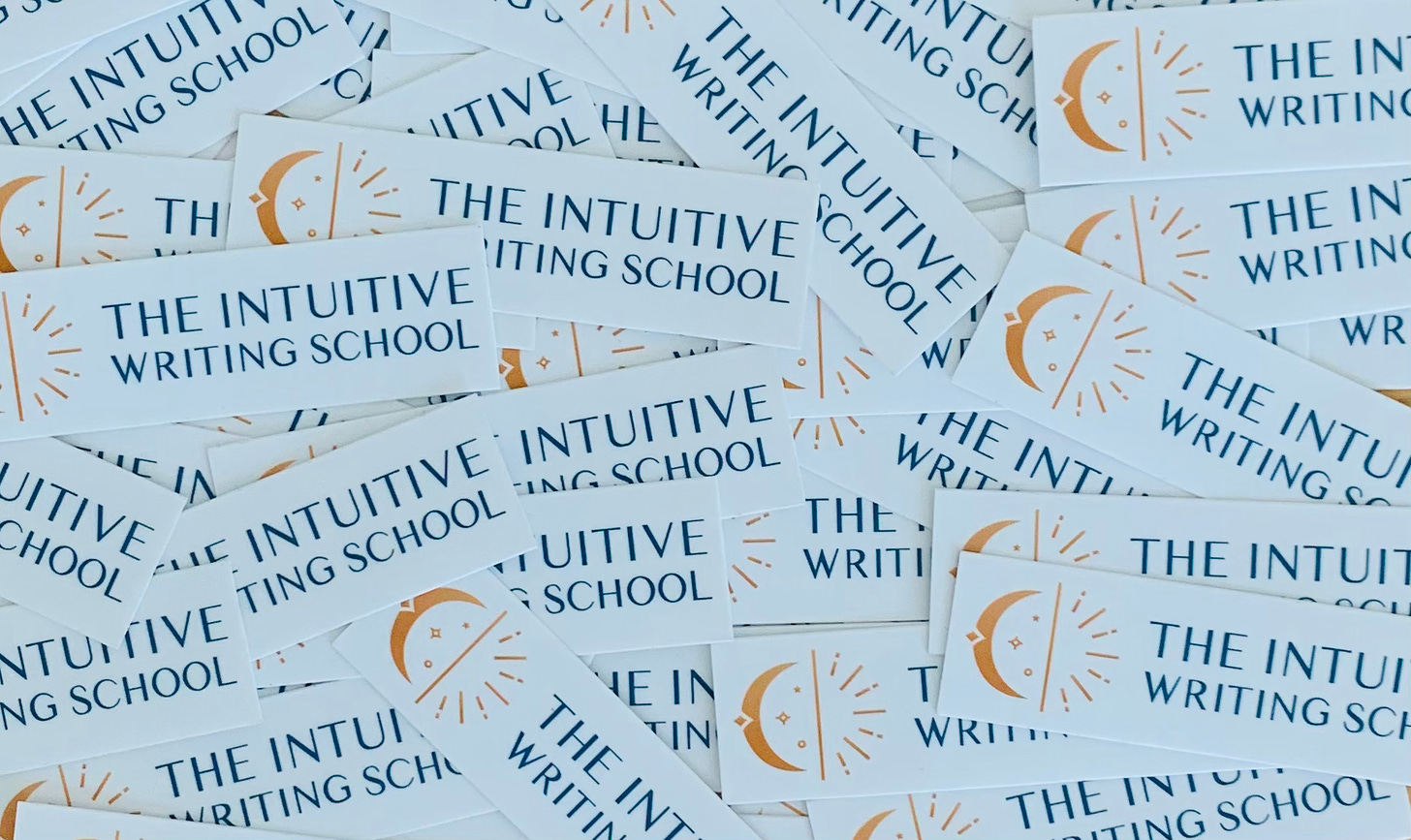 The Intuitive Writing School stickers in a pile