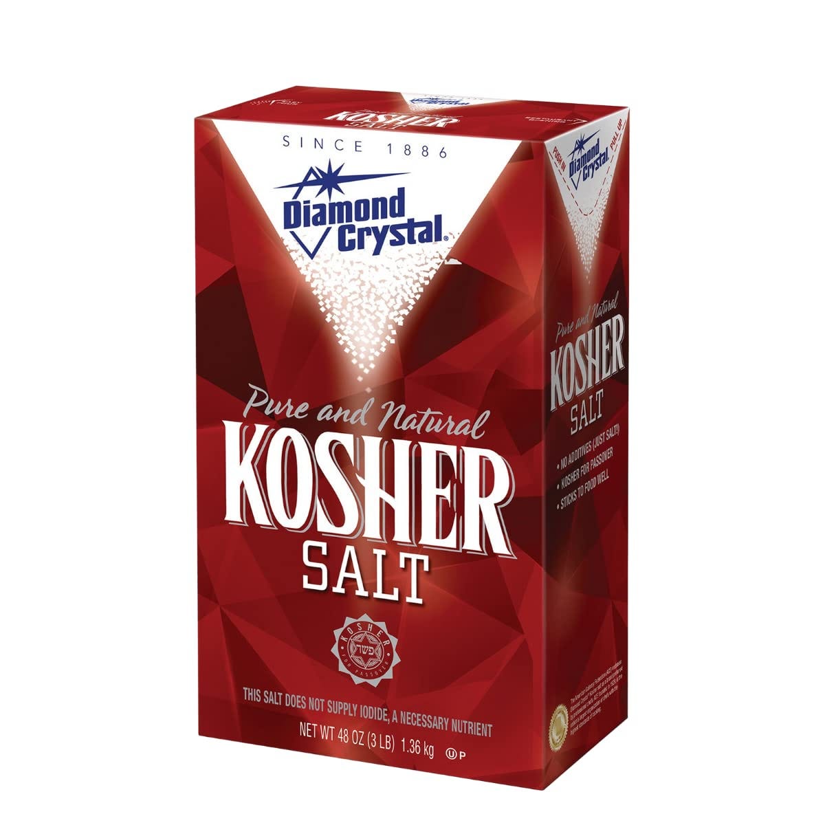 Amazon.com : Diamond Crystal Kosher Salt – Full Flavor, No Additives and  Less Sodium - Pure and Natural Since 1886 - 3 Pound Box : Grocery & Gourmet  Food