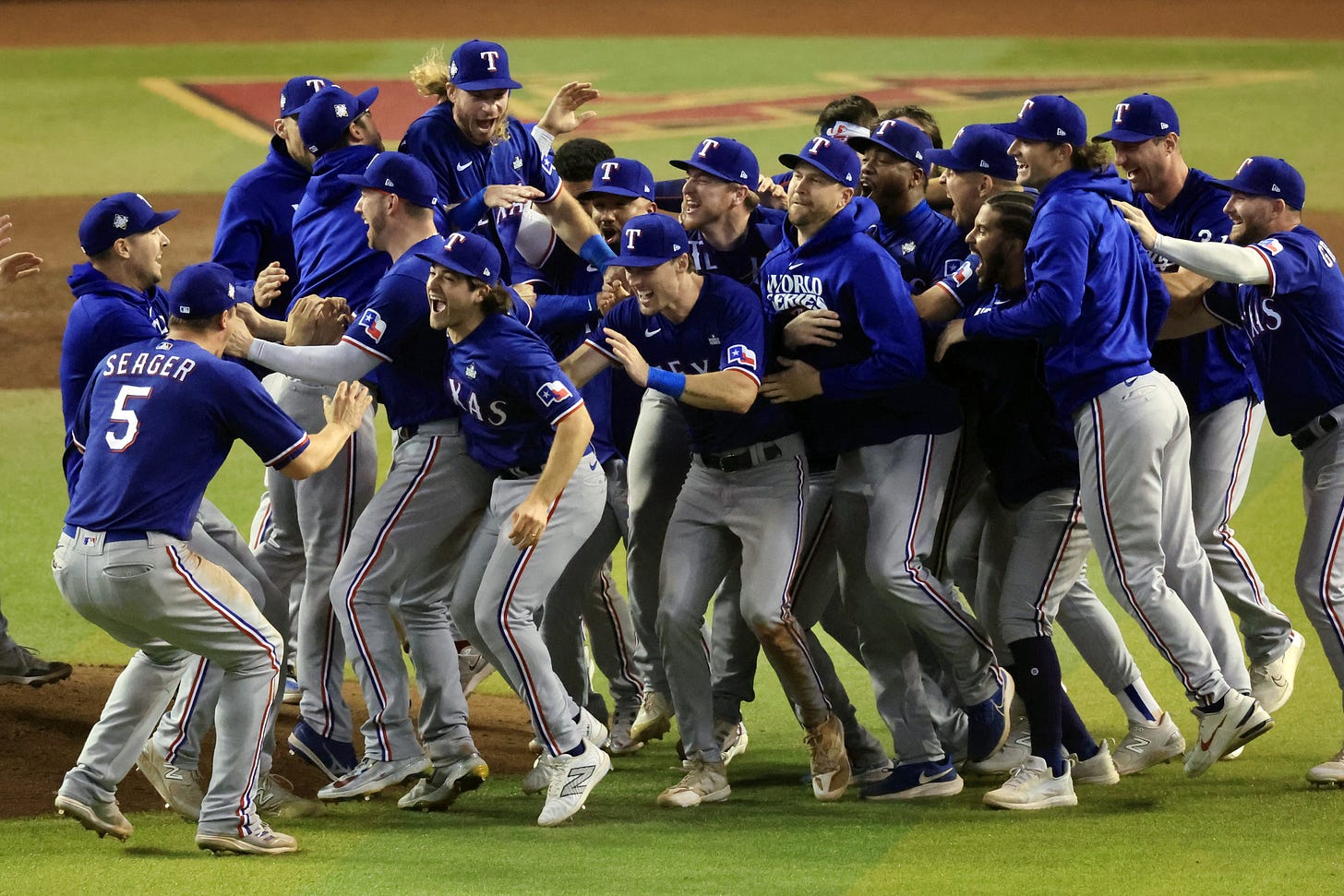 Rangers celebrating winning the World Series