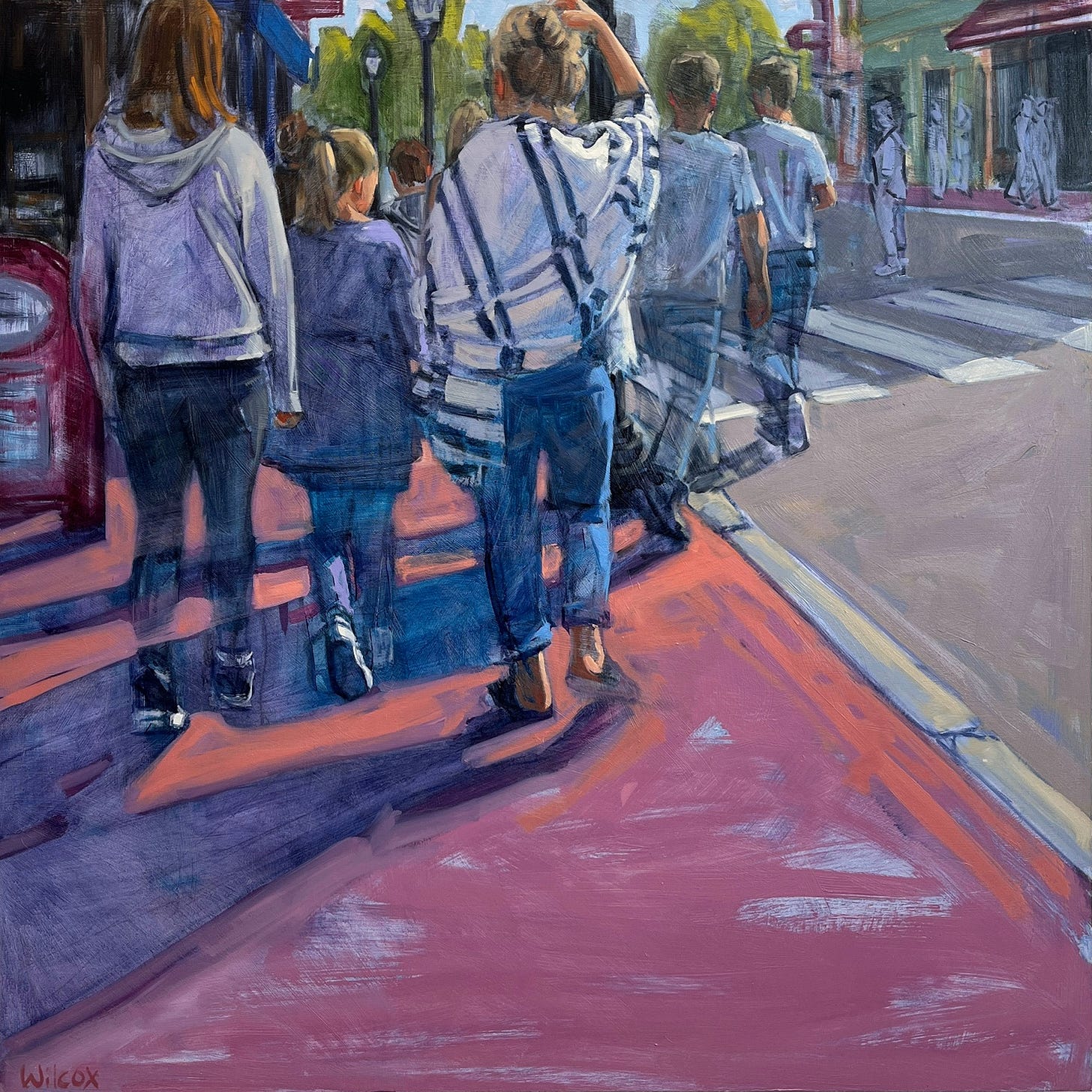 A painting of people walking on the sidewalk

Description automatically generated