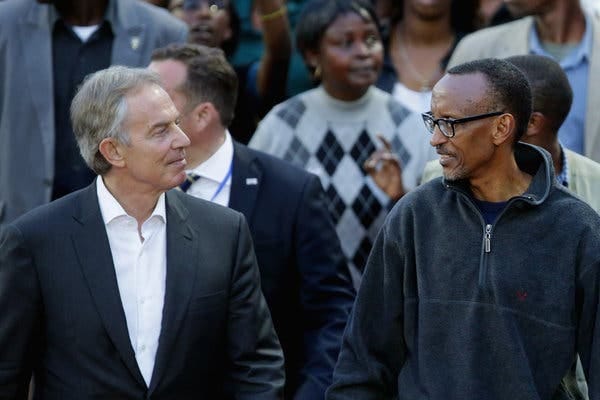 Tony Blair with President Paul Kagame of Rwanda in April. Mr. Blair has praised the country&rsquo;s progress under Mr. Kagame.