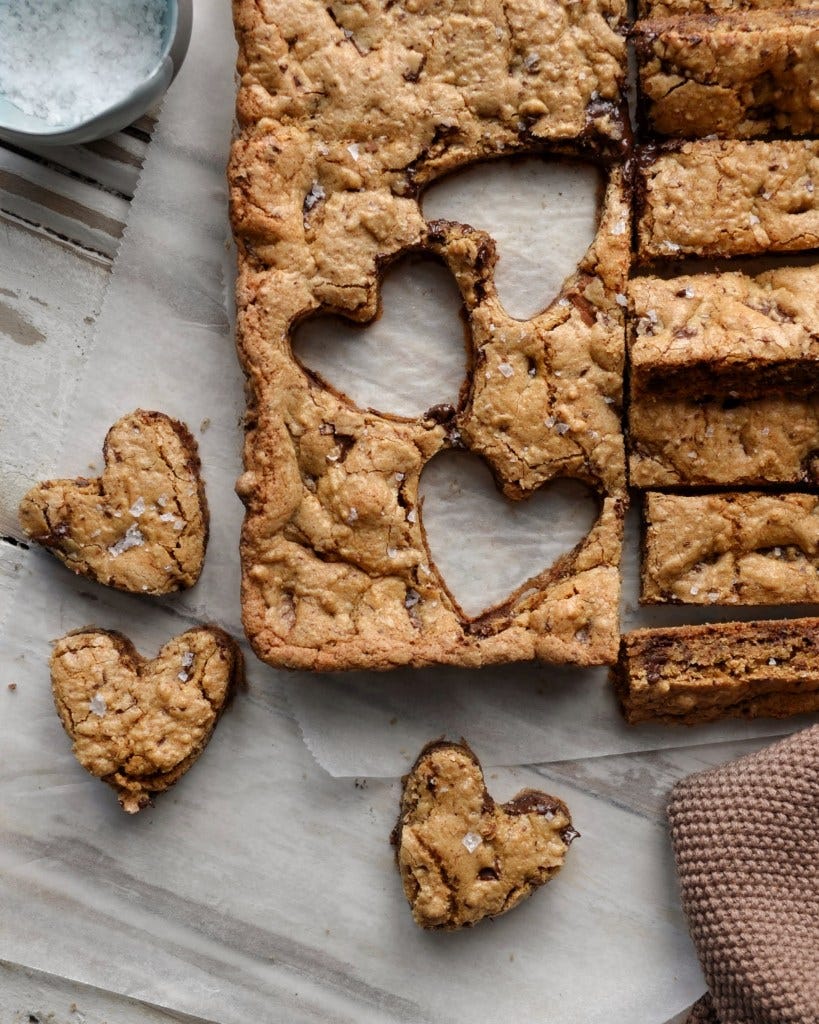 brown butter chocolate cookie bar hearts