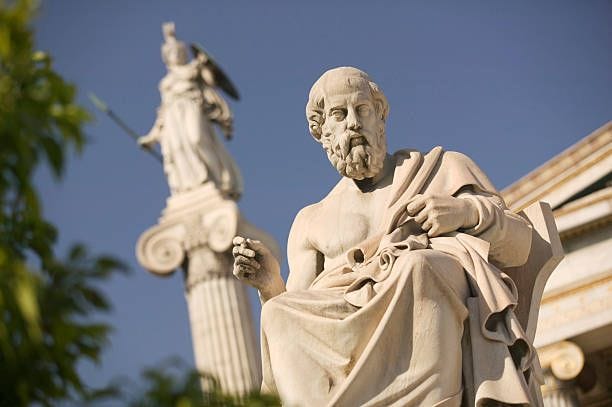 plato statue outside the hellenic academy - greek statue stock pictures, royalty-free photos & images