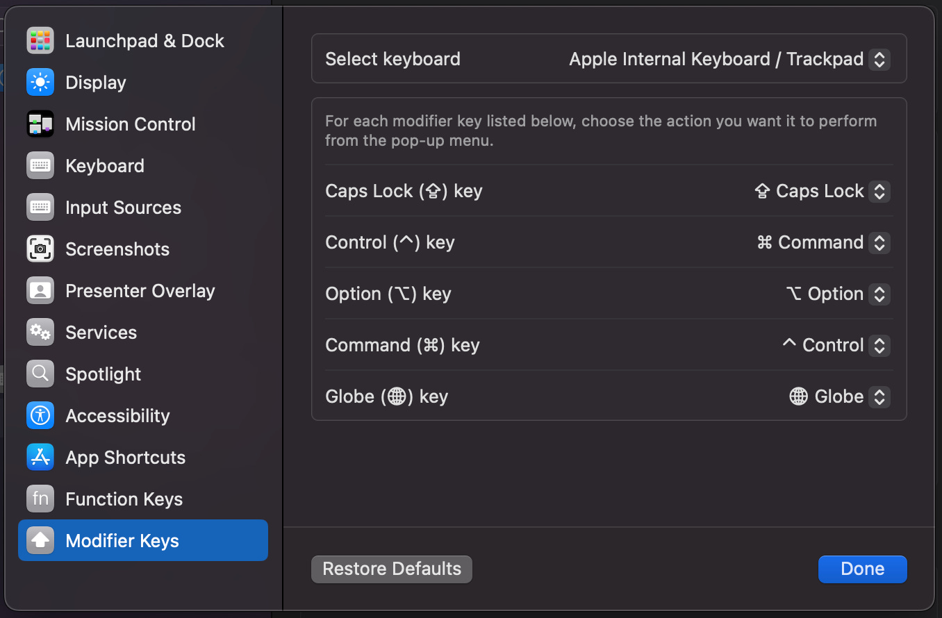 Search for 'Customize modifier keys' in system preferences to find this setting.