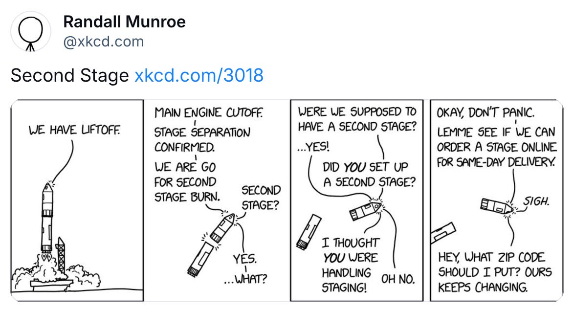   Randall Munroe ‪@xkcd.com‬ Second Stage xkcd.com/3018  November 29, 2024 at 5:39 AM