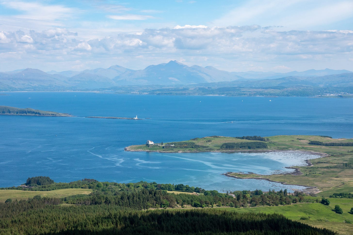 Duart Castle and Lismore Lighthouse lead the eye towards Ben Cruachan, the highest mountain in Argyll  © Felicity Martin