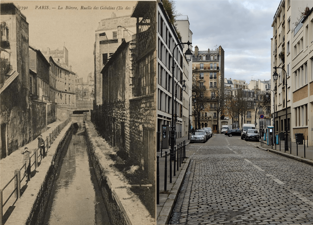 r/paris - 1900-2023, rue Berbier du Mets. La Bièvre à son passage sous le boulevard Arago.