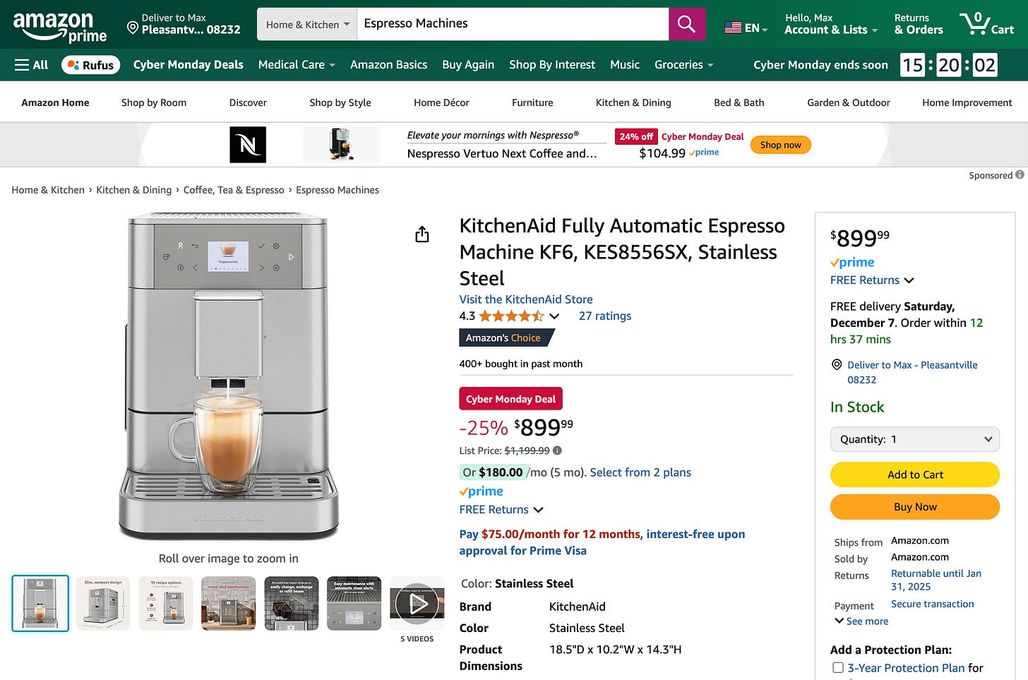 Amazon espresso machines cyber monday deals