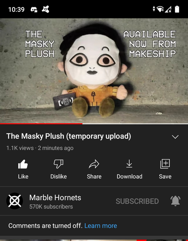 MARBLE HORNETS JUST UPLOADED A NEW VIDEO, AND IT'S A MASKY PLUSH. :  r/marblehornets