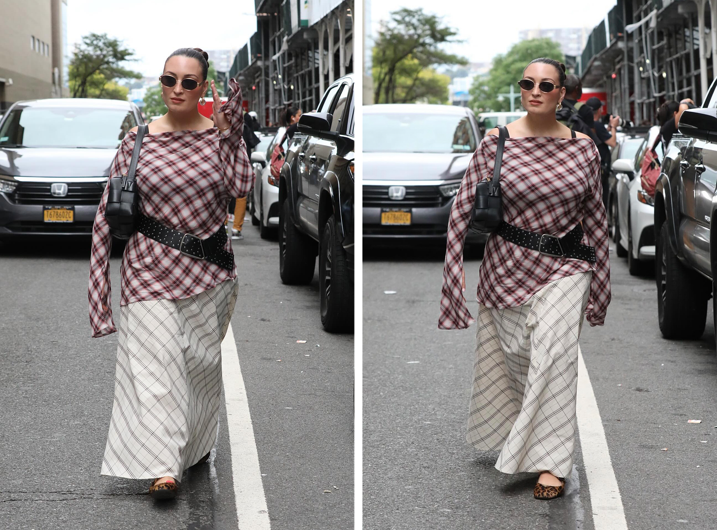 Images of Bella outside Starrett-Lehigh during NYFW.