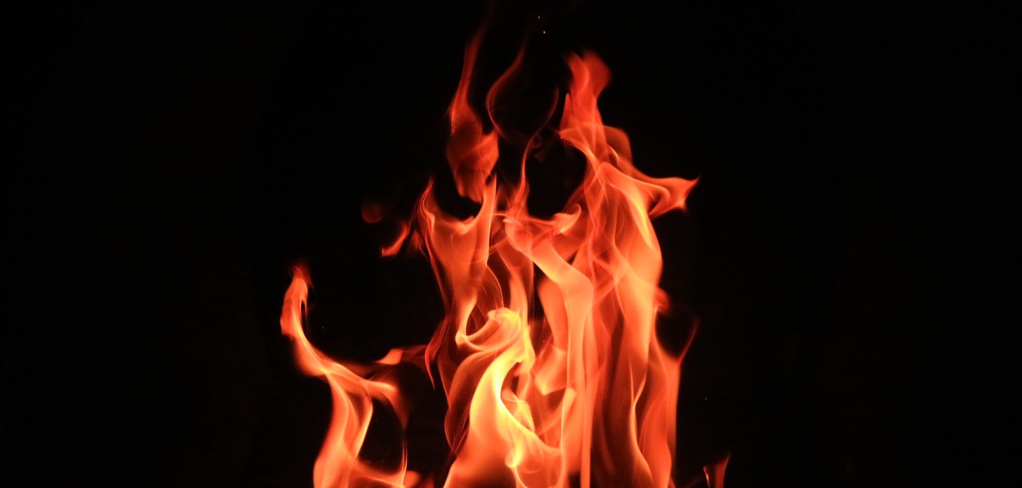 Fire against a black background