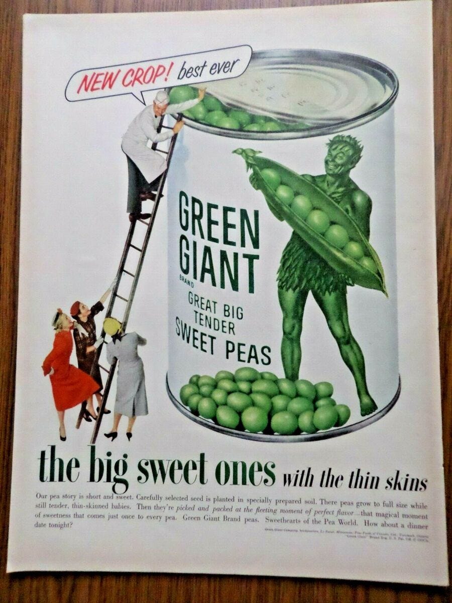 1953 Green Giant Ad Jolly Green Giant Sweet Peas