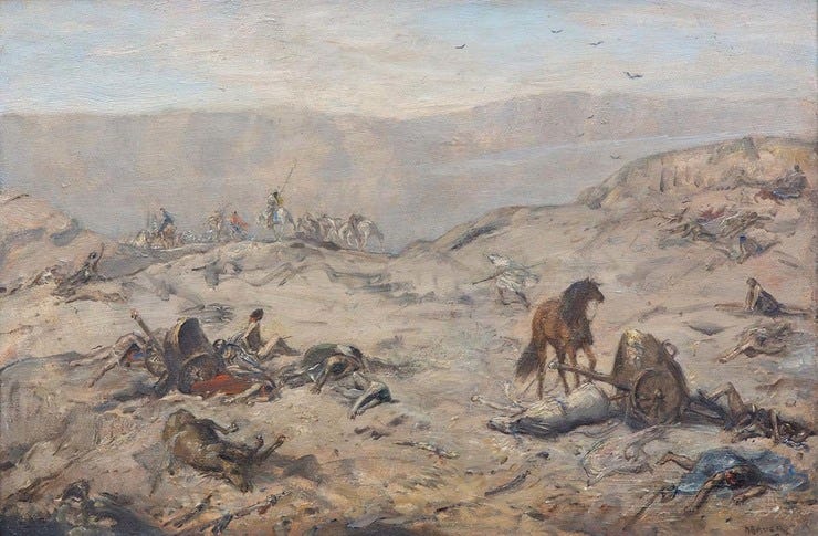 'Slagveld' - olieverf op doek: Marius Bauer (herkomst: coll. Kunsthandel Pygmalion, Maarssen)