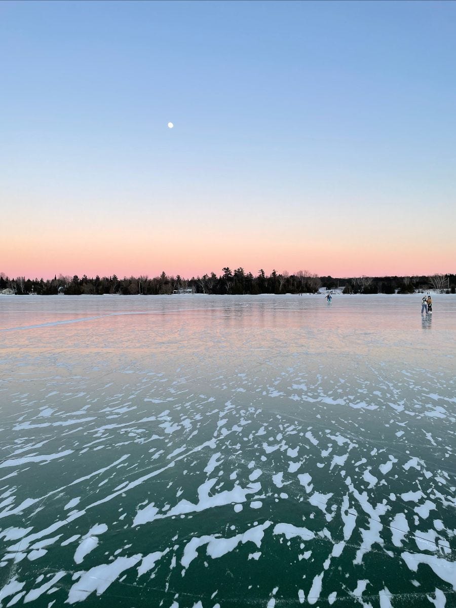 Skating across a frozen lake