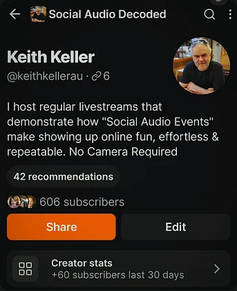 Keith Keller's Substack profile showing 606 subscribers and +60 subscribers in the last 30 days Keith Keller's Substack profile showing 606 subscribers and +60 subscribers in the last 30 days
